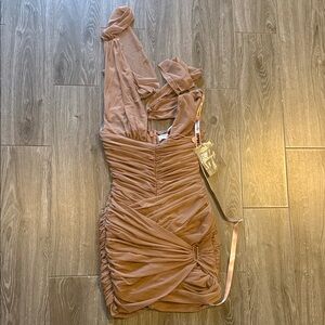 House of CB Ruched One-Shoulder Dress in Dusty Rose small